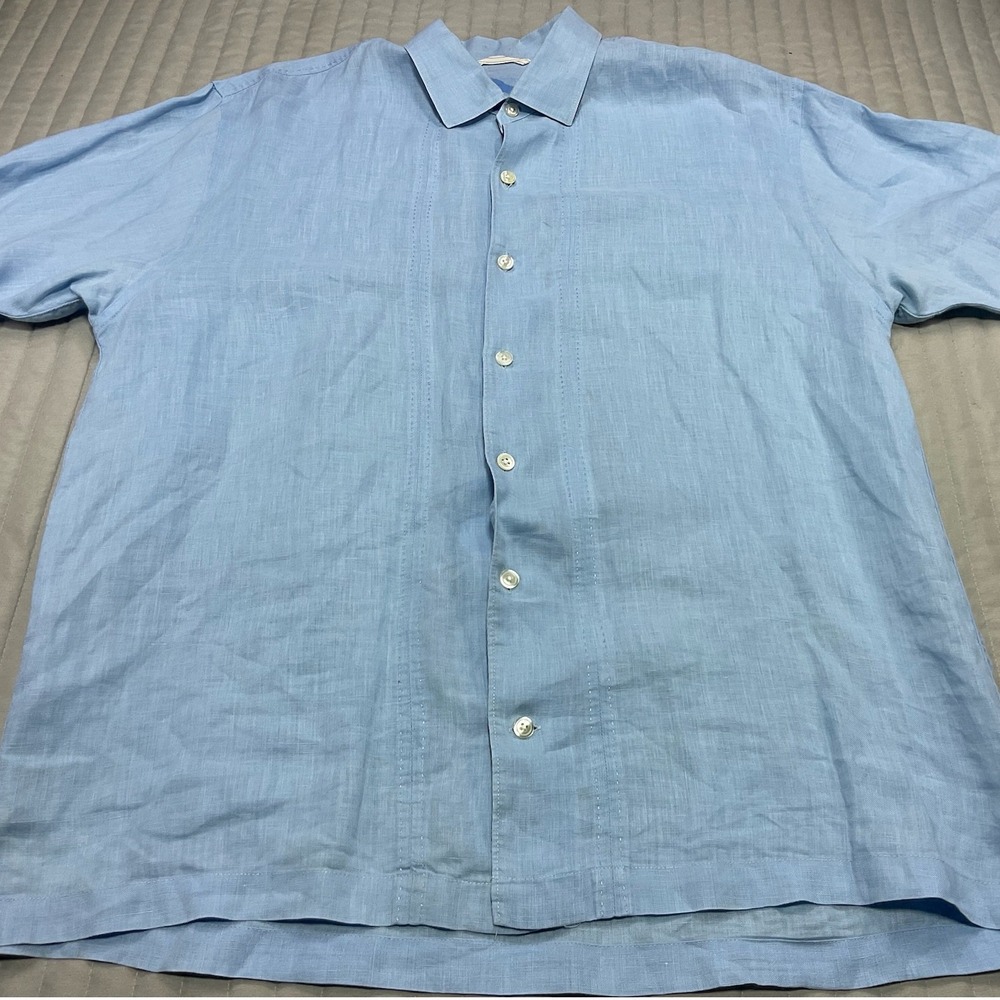 Tommy Bahama Mens Light Blue 100% Linen Guayabera S/S Button Up Shirt Size Large - Picture 3 of 13